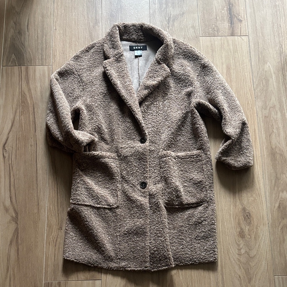 DKNY Women's Cozy Tan Faux Shearling Coat